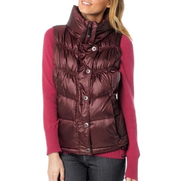 Prana Milly Puffy Down Vest in Burgundy Size Small - Picture 1 of 8